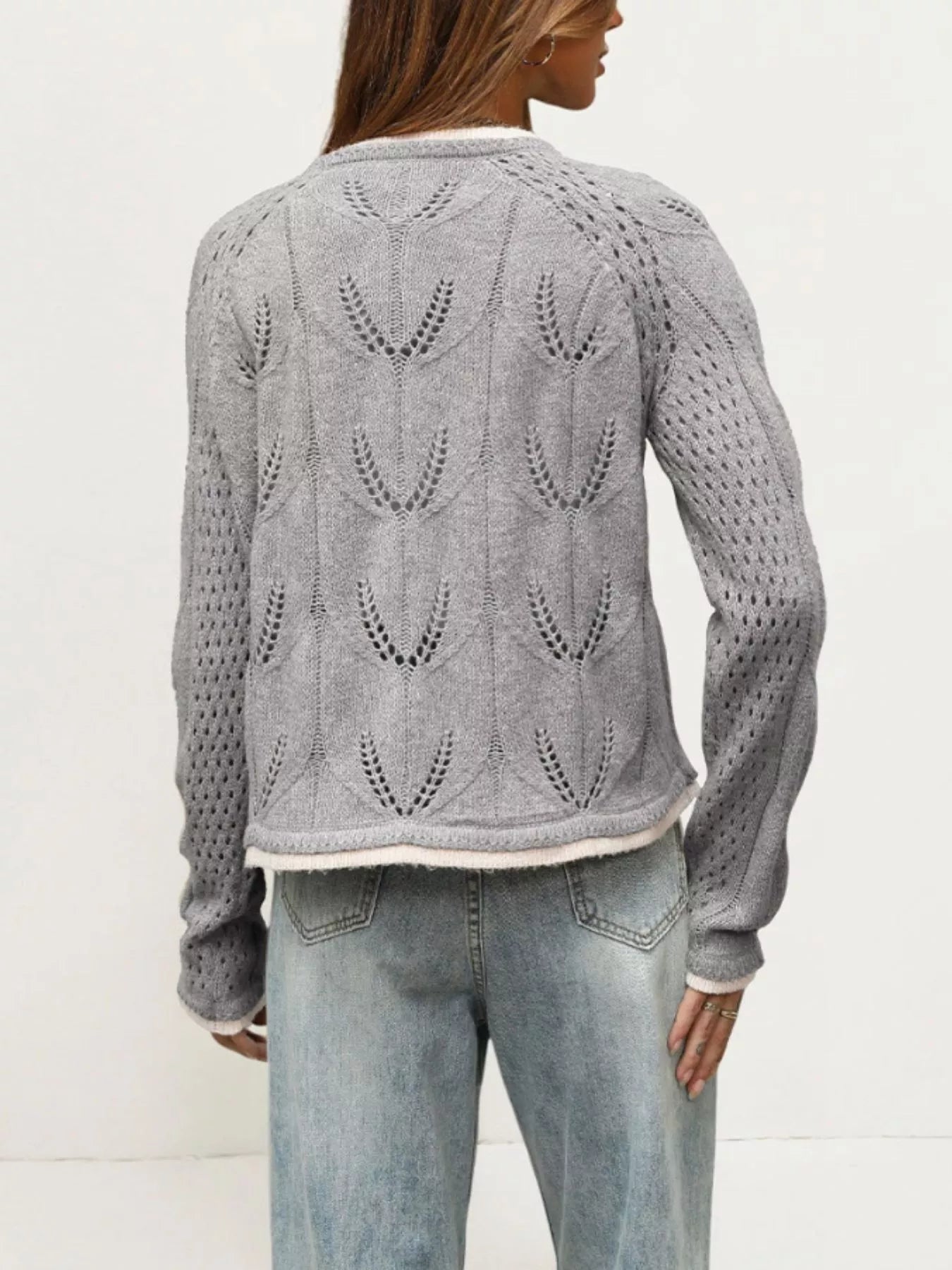 Hollow-Out Knit Button-Down Cardigan