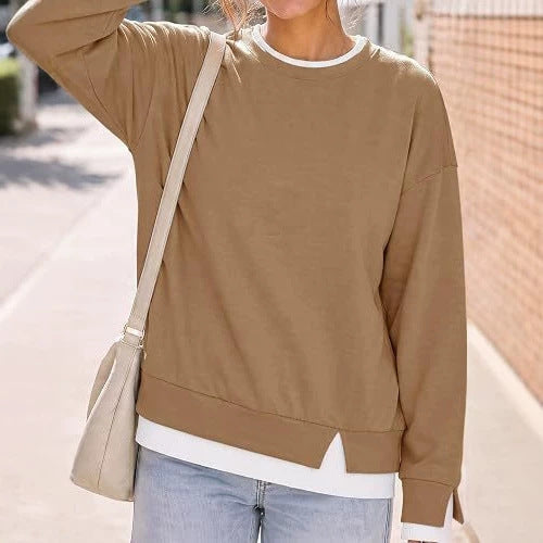 2026 Autumn New European And American Cross-Border Women's Top, Fashionable And Versatile, Loose Casual Style, Faux Two-Piece Long-Sleeve Sweatshirt