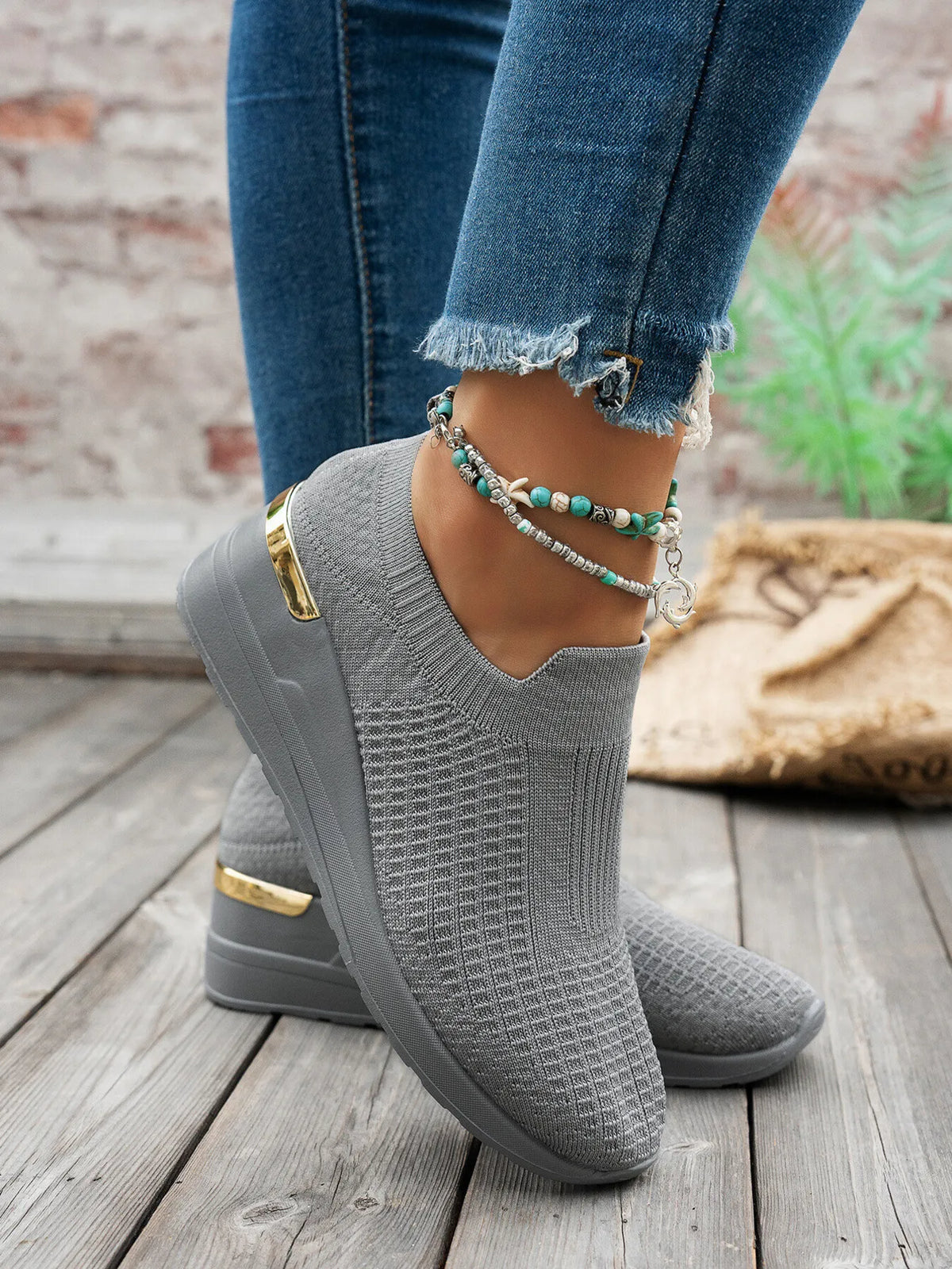 Round Toe Wedge Sneakers