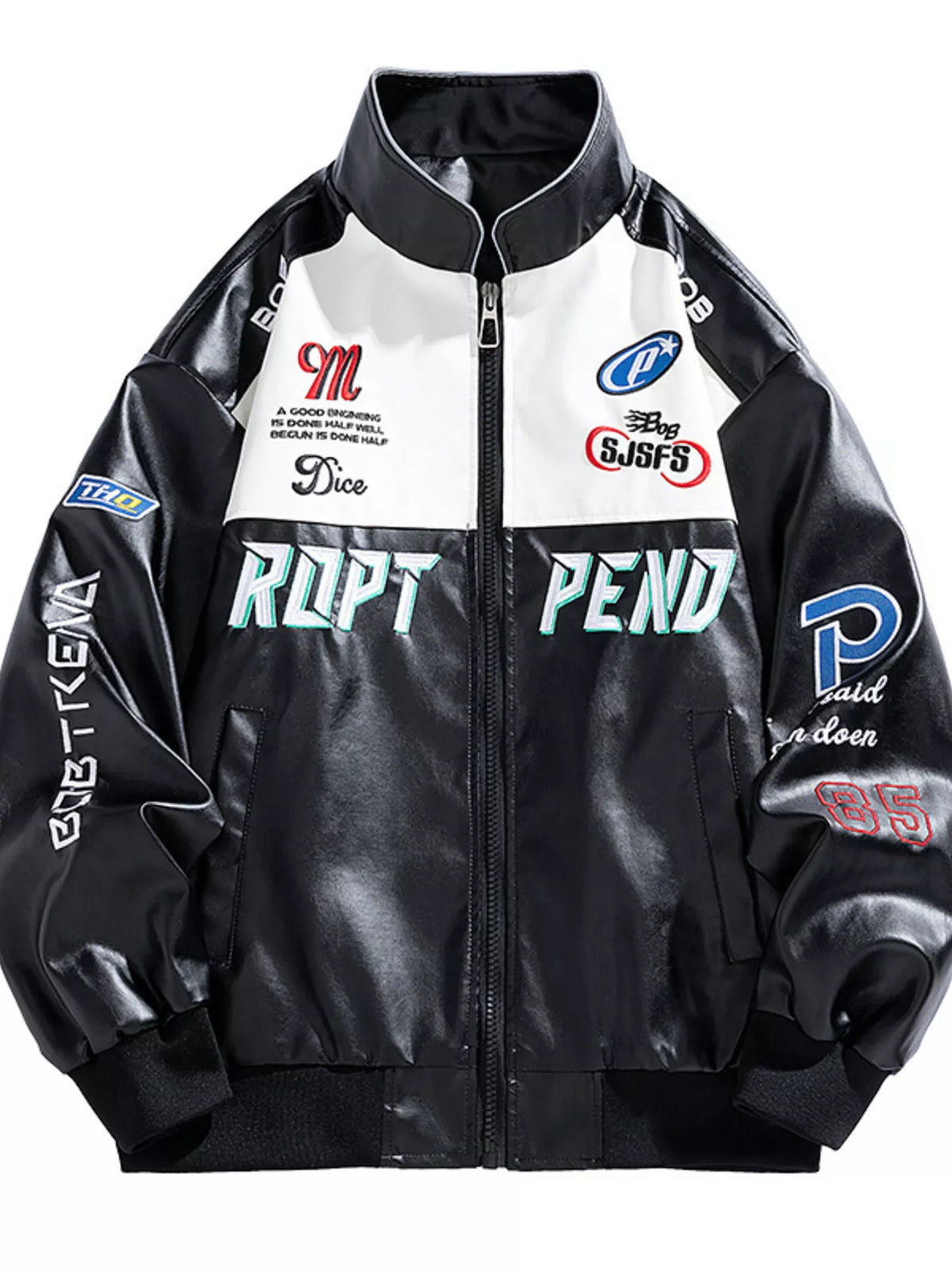 Men's Plus Size Racing-Inspired Zip Up Jacket