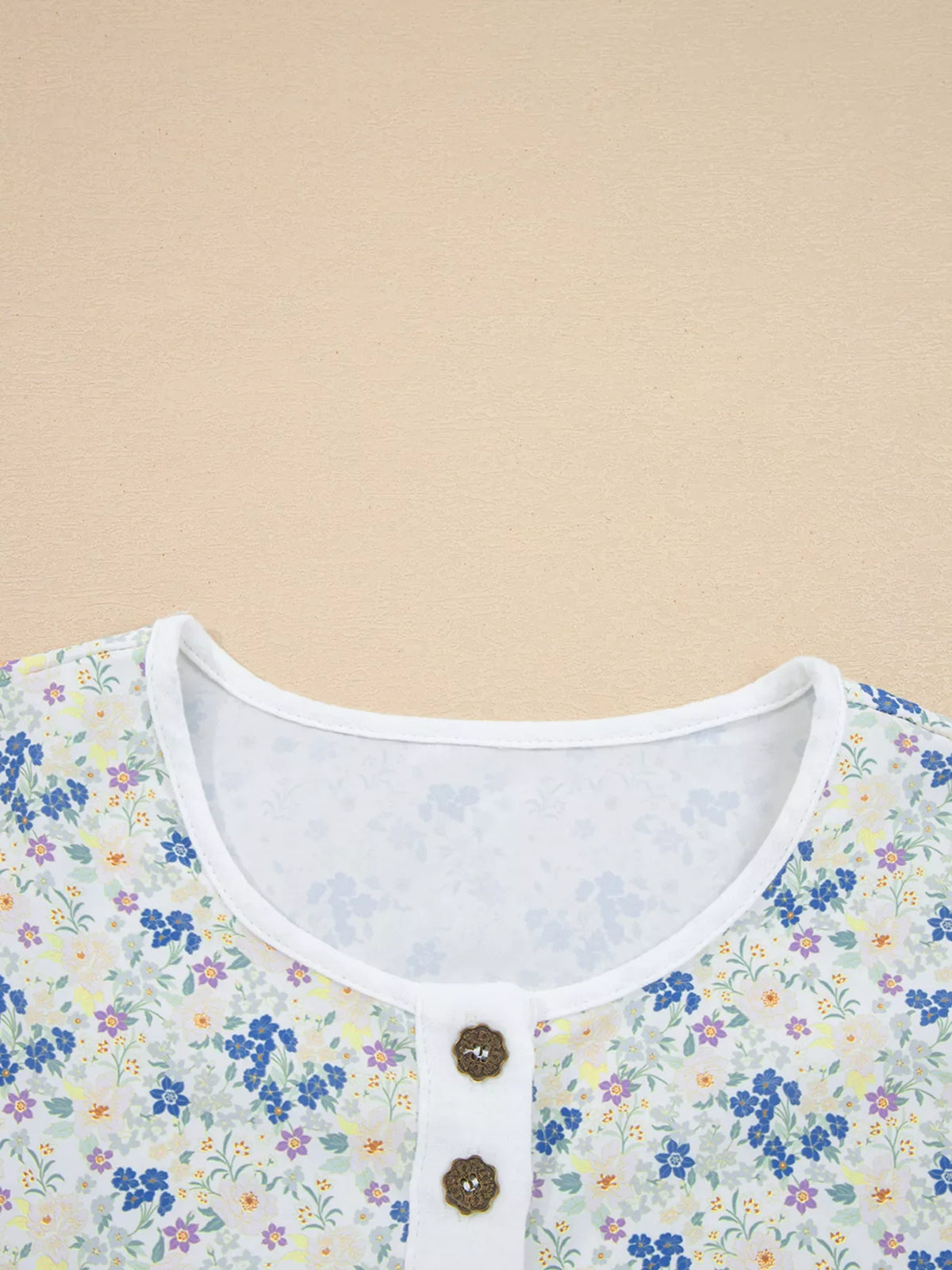 Floral Print Henley Button 3/4 Sleeve Blouse