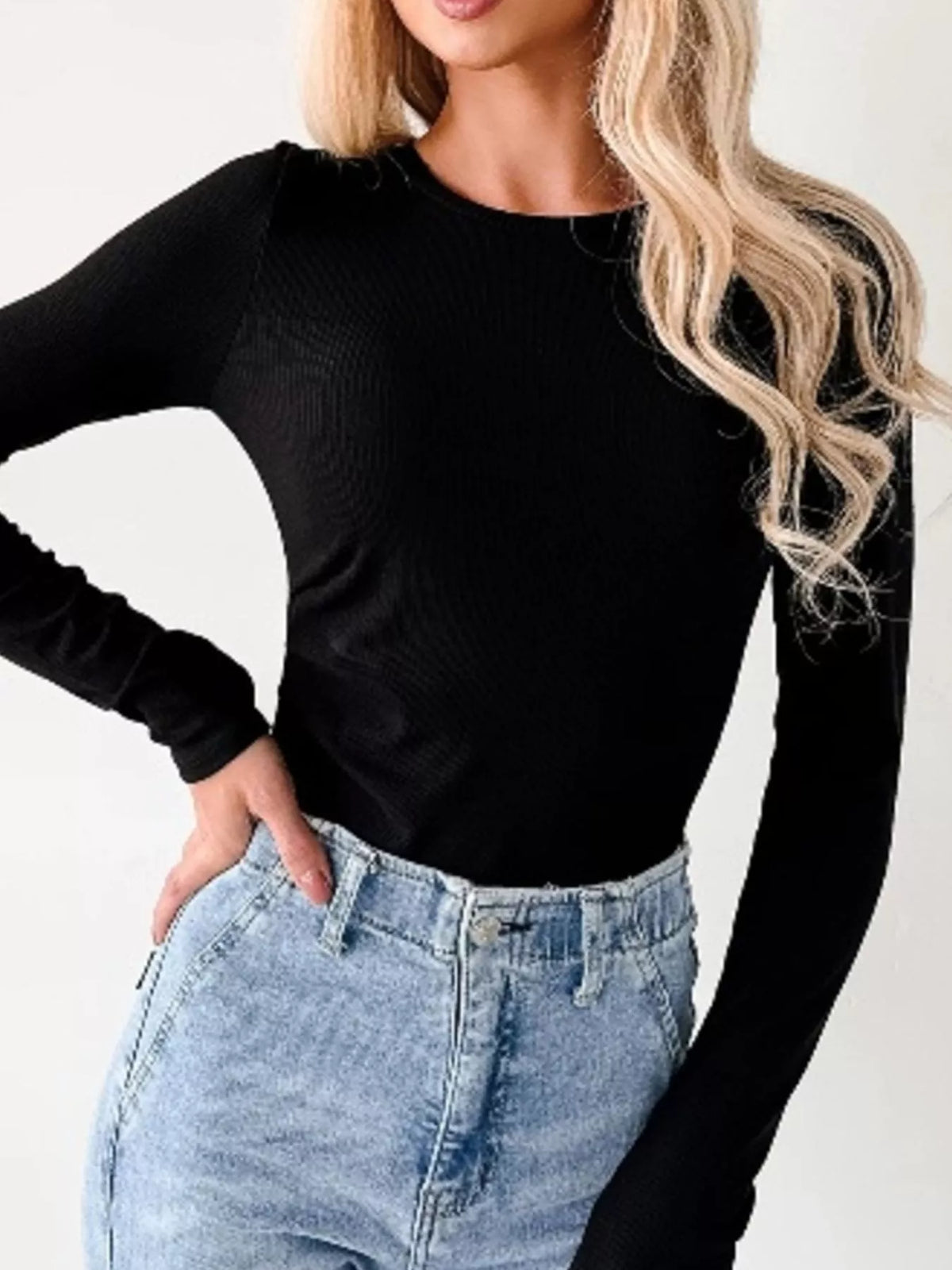 Ribbed Long Sleeve Fitted Bodysuit