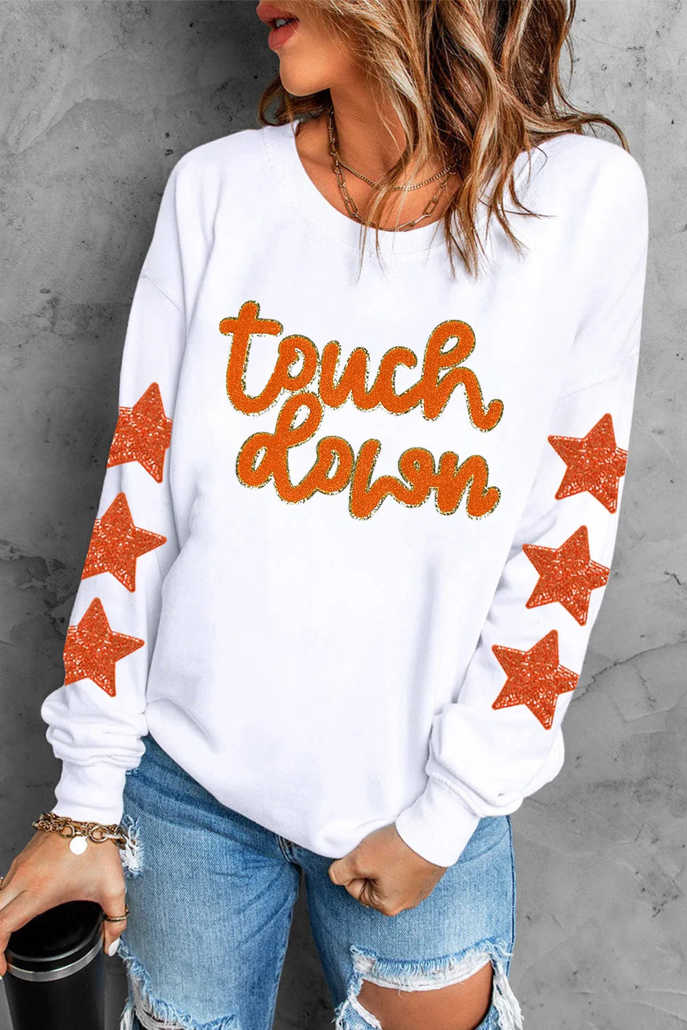 Sudadera de cuello redondo y manga larga con estampado de letra y estrella