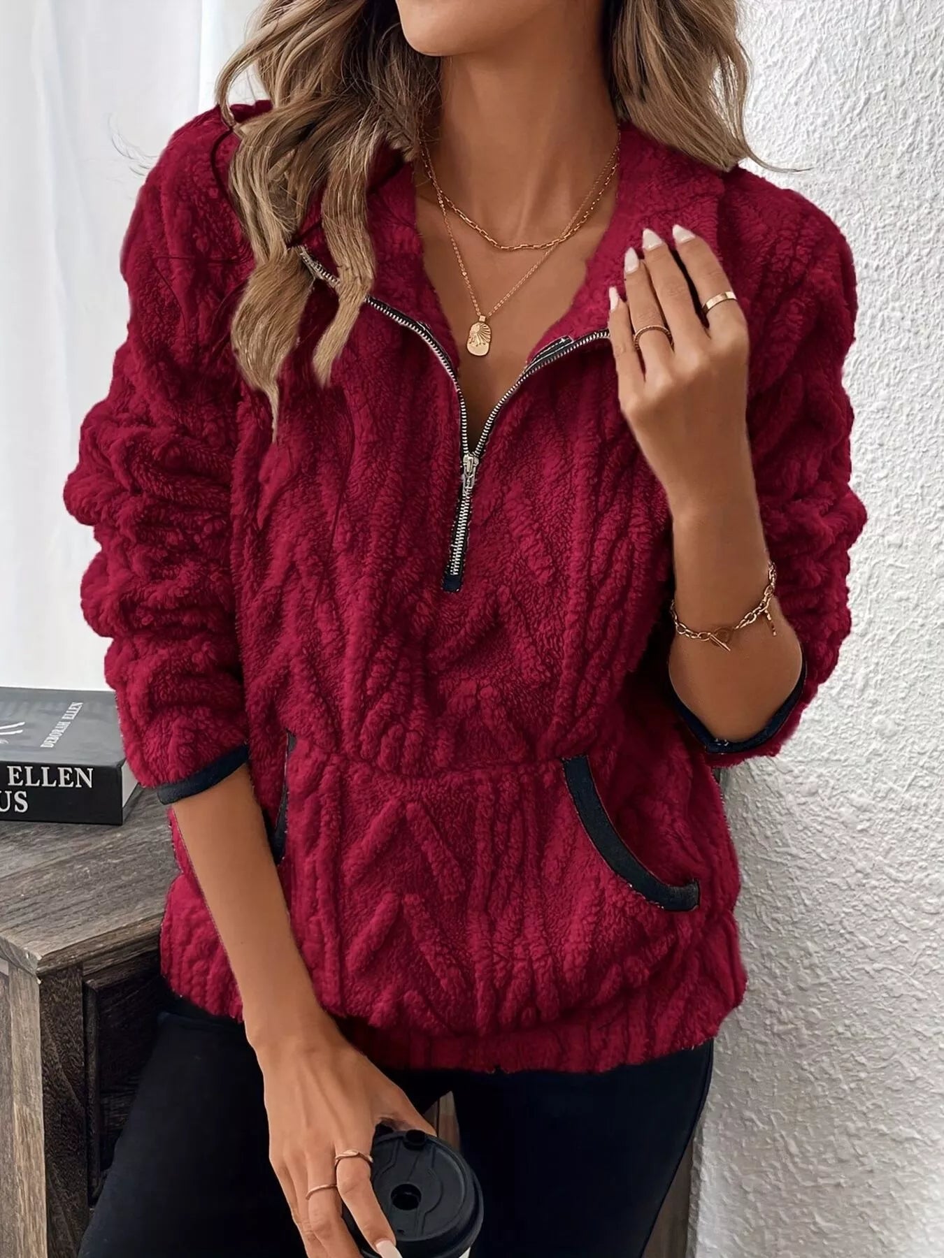 Sudadera polar de media cremallera de talla grande