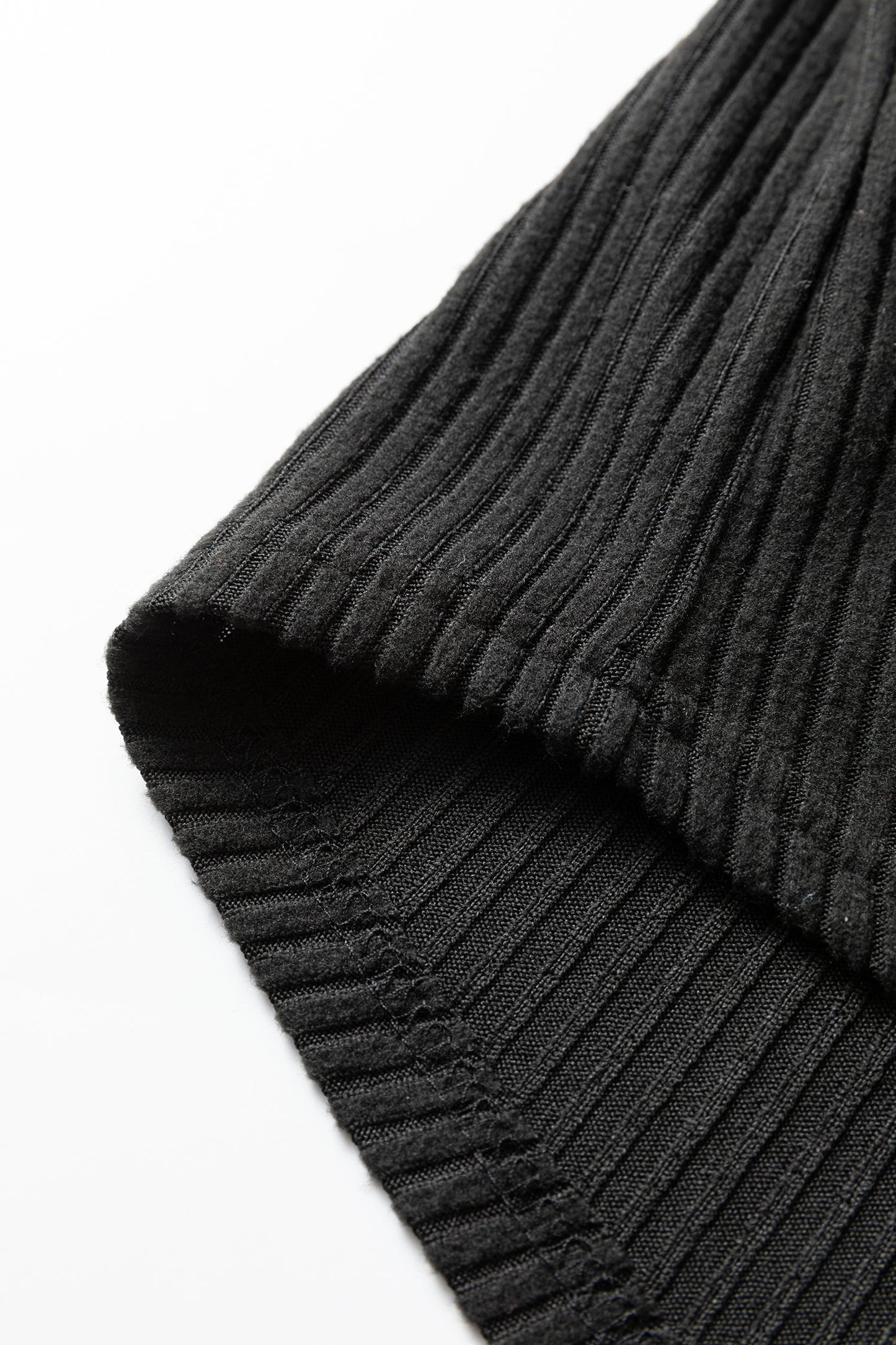 Conjunto de dos piezas de salón de leggings y manga larga de punto acanalado negro con escote en V