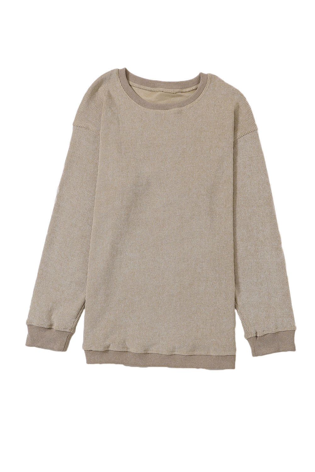Sudadera Rosa Sólida de Punto Acanalado y Cuello Redondo