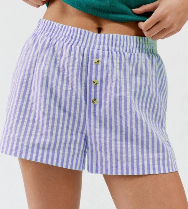 Striped Plaid Leisure Commute Shorts For Women
