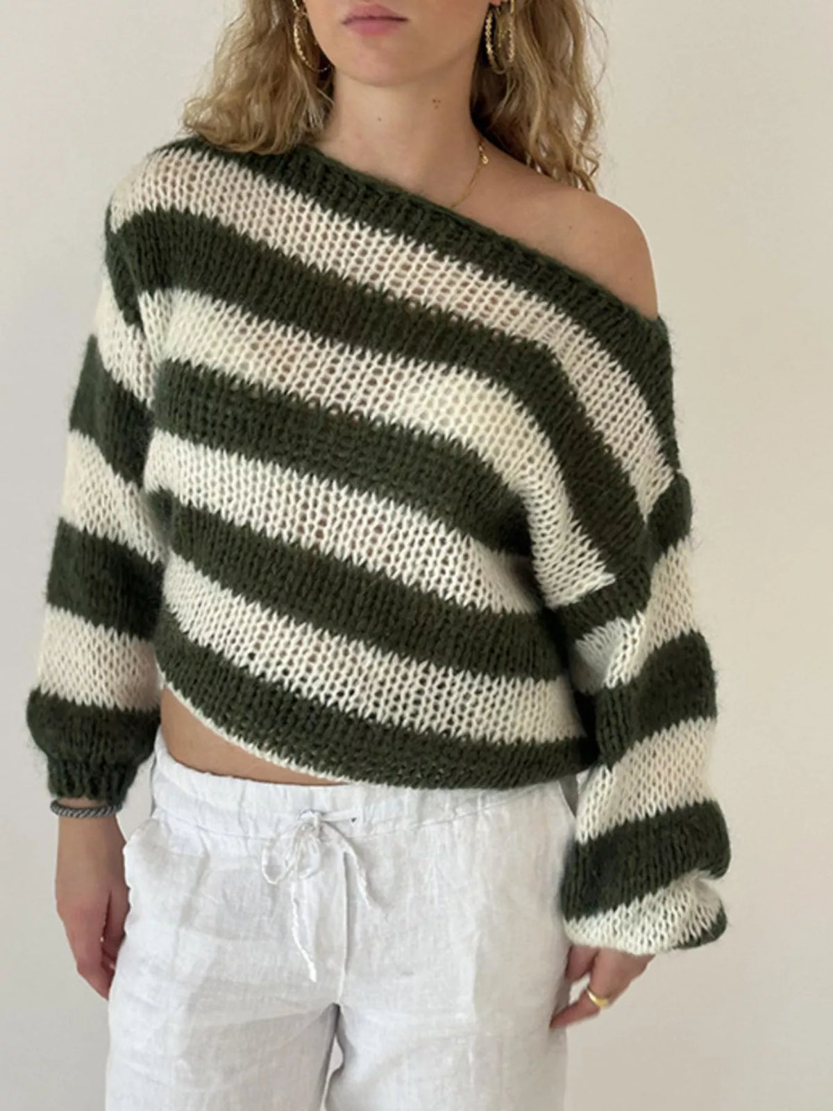 Striped Knit Long Sleeve Sweater