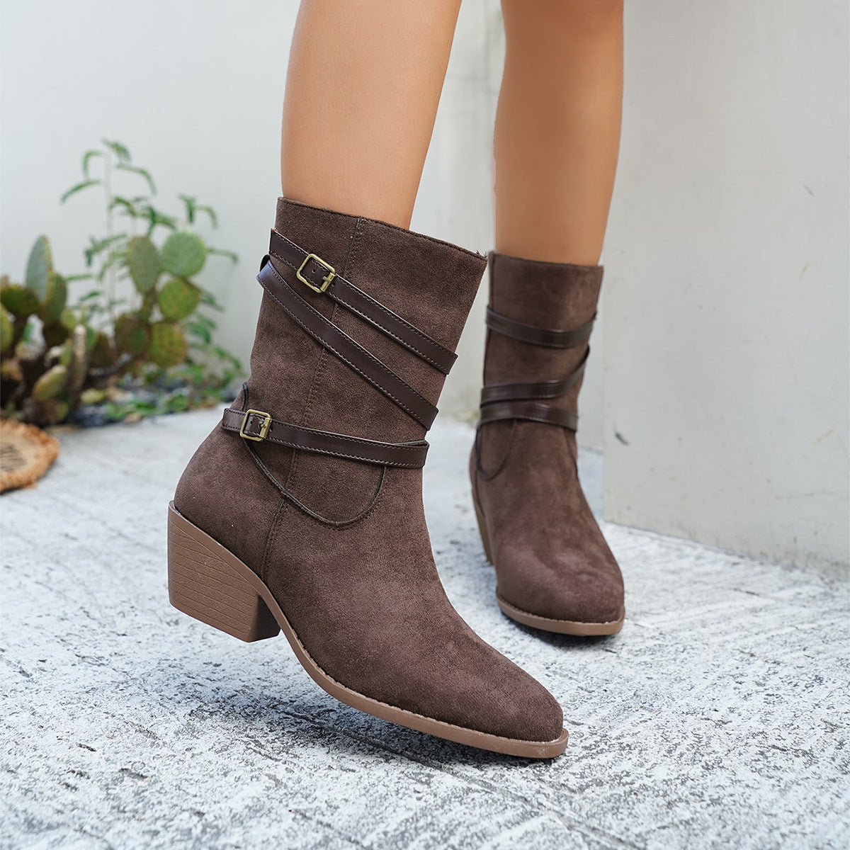 Botines de algodón vintage de corte bajo para mujer – Botines retro hasta el tobillo