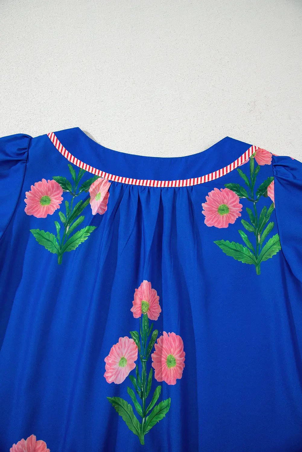 Mini Dress - Blue Floral Short Sleeve - Southern Belle Style