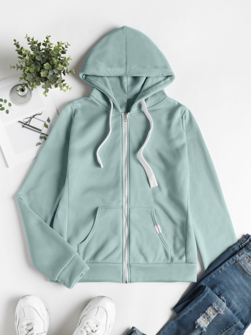 Womens Casual Sporty Cardigan With Zipper Hooded Sweatshirt