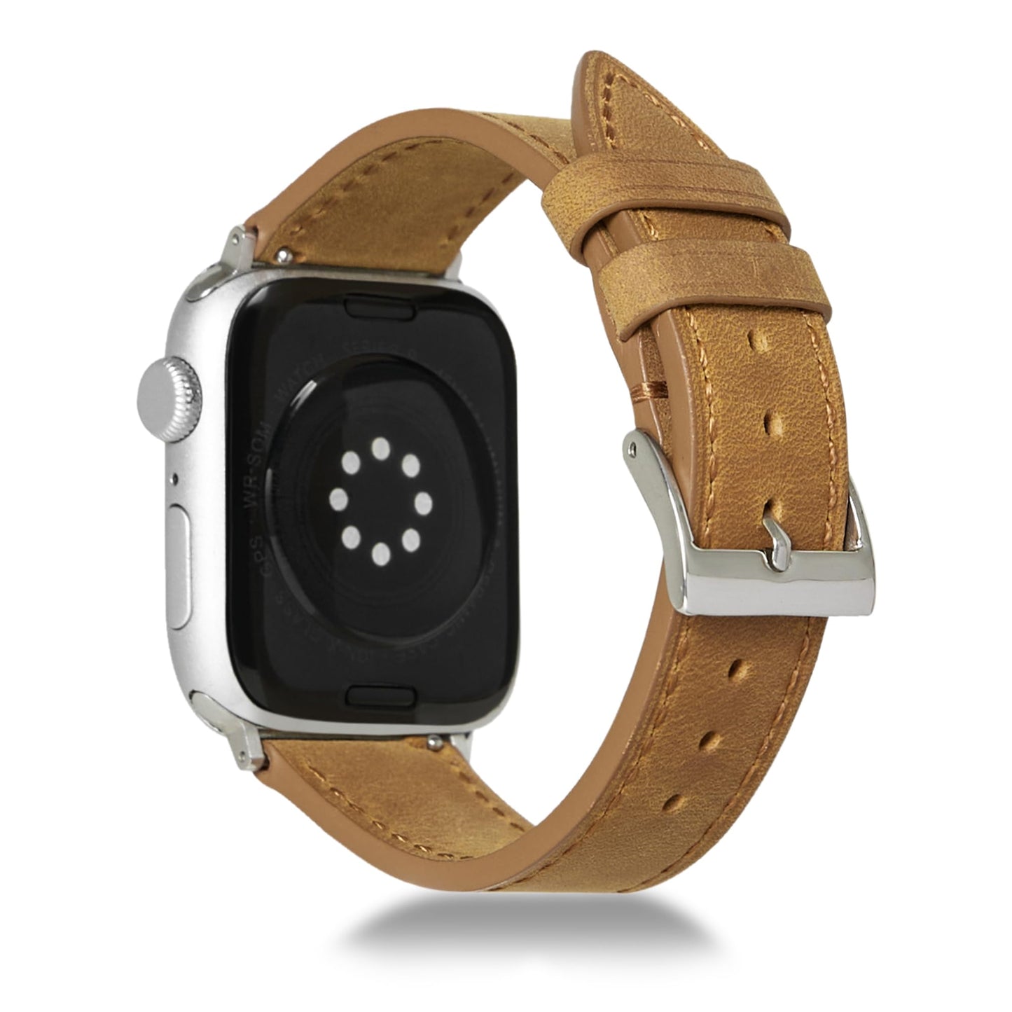 Jeereal Genuine Leather Bands Compatible with Apple Watch Band Series 9 Ultra 2/Ultra SE/SE 2nd Generation 8 7 6 5 4 3 2 1 38mm 40mm 41mm 42mm 44mm 45mm 49mm Women and Men Stainless Steel Replacement for Women & Men (42mm/44mm/45mm/49mm Bourbon Brown)