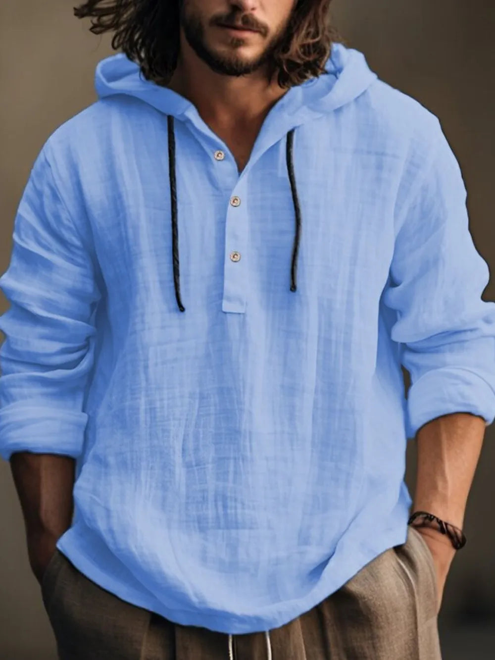 Sudadera con Capucha de Manga Larga, Media Cremallera, Talla Completa para Hombre
