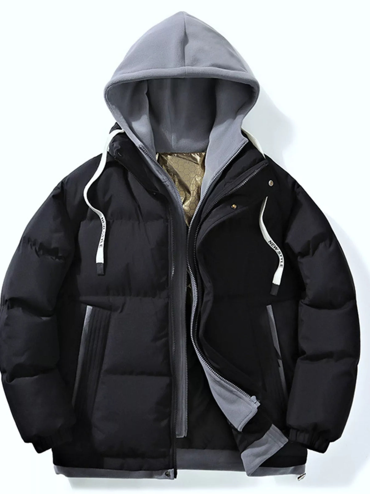 Men's Full Size Two-Tone Hooded Puffer Jacket Plus Size