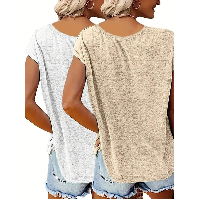 Paquete de 2 camisetas sin mangas con cuello en V para mujer – Camisetas de verano informales de ajuste holgado para la playa