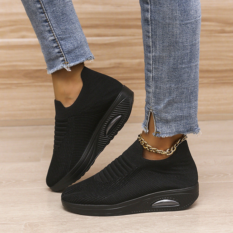 Women's Stripe Design Mesh Slip-On Flats