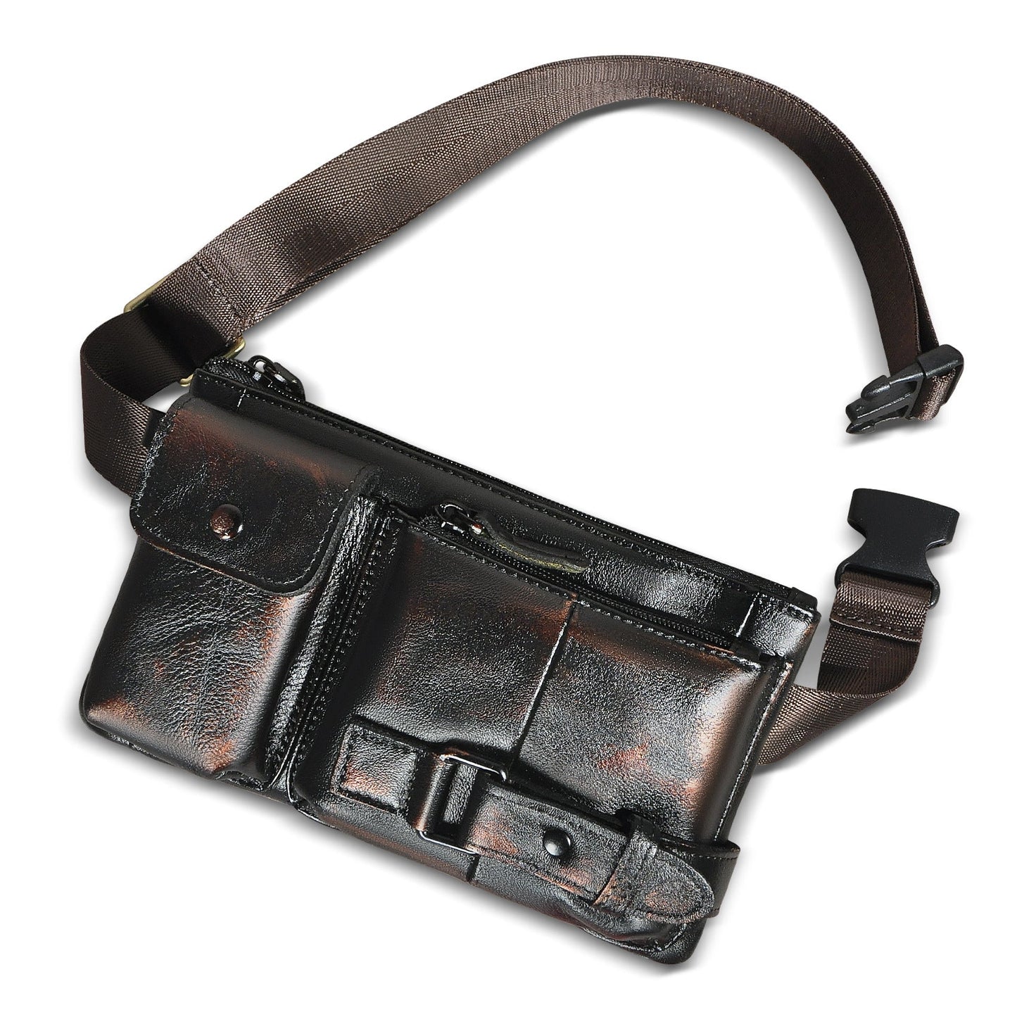Vegetable Tanned Leather Cowhide Men's Trendy Cool Travel Chest Bag Waist