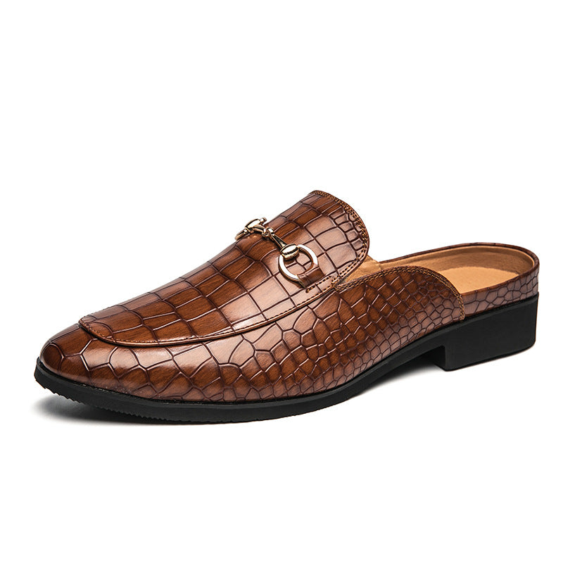 Men's Crocodile Texture Horsebit Mule Slippers