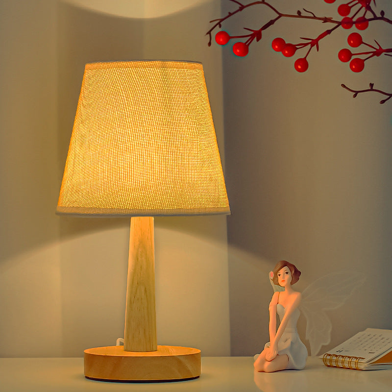 Simple Modern Creative LED Bedside Lamp Dimming Remote Control Solid Wood Small Table Lamp