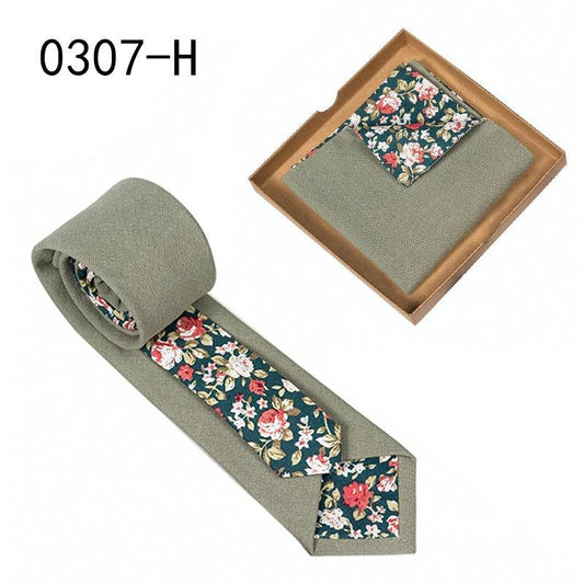 Corbata y pañuelo de bolsillo con estampado floral para hombre