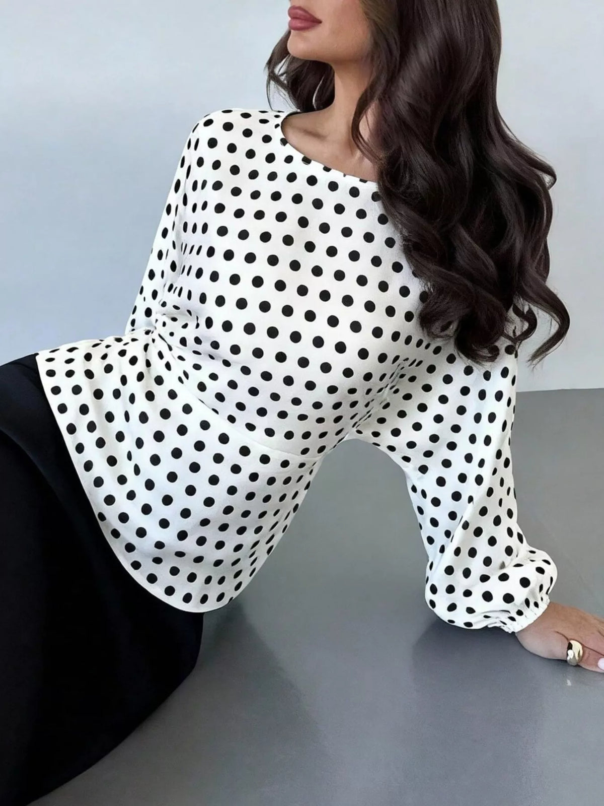 Polka Dot Round Neck Blouse