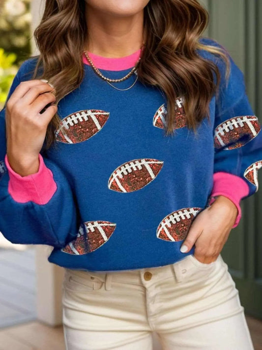 Sequin Football Hoodie Long Sleeve — Game Day Sweater Top
