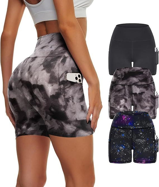 Leggings de yoga de tiro alto paquete de 3 - Pantalones de entrenamiento Tie-Dye con cielo estrellado