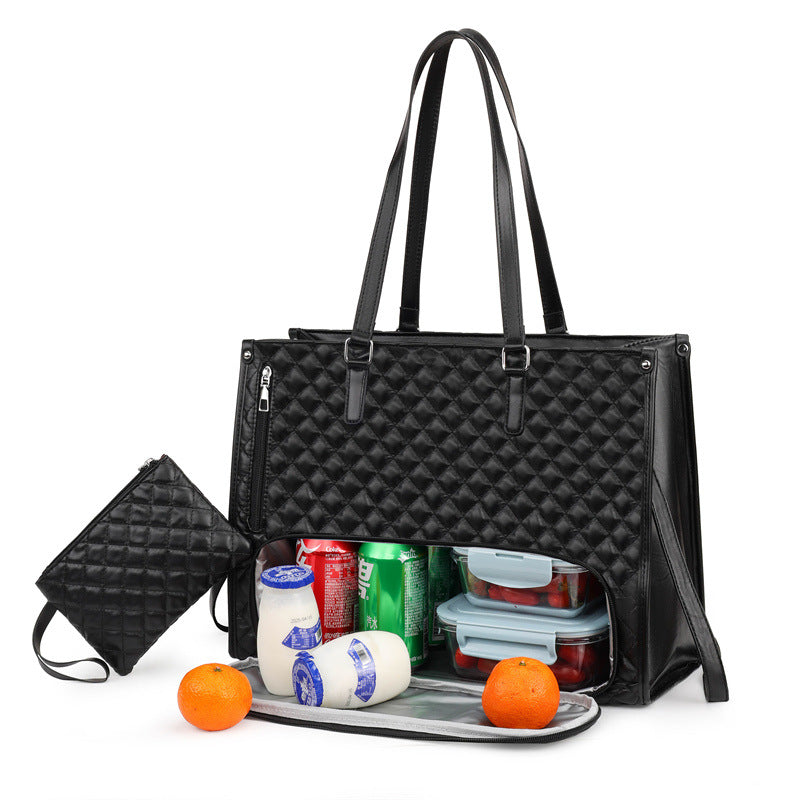 Unisex 2-in-1 Quilted Commuter Tote and Lunch Bag Handbag