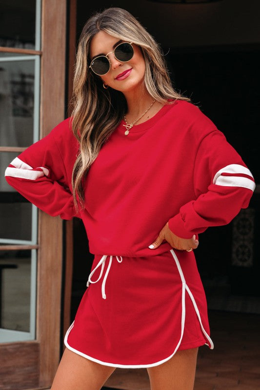 Conjunto de jersey y minifalda Varsity Stripe
