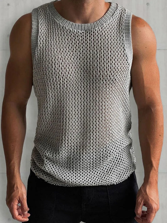 Top de punto sin mangas con cuello redondo calado para hombre