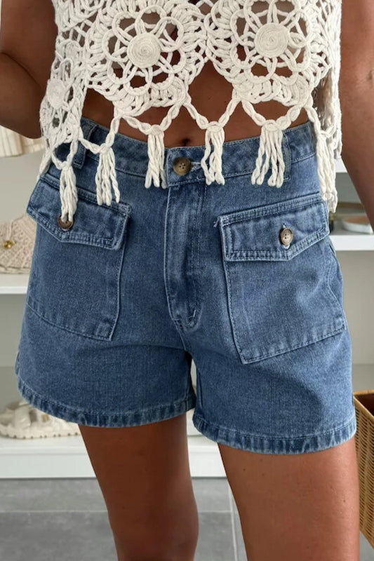 Pantalones cortos vaqueros con bolsillos de solapa azul crepúsculo