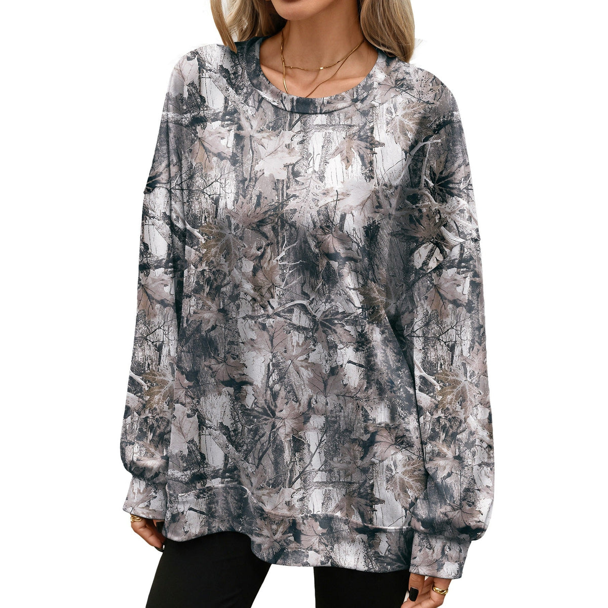 Women's Round-neck Long-sleeve Loose-fit Printed Sweatshirt Top
