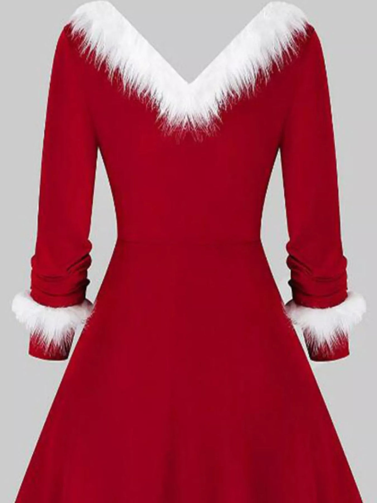 Fuzzy Trim Long Sleeve Christmas Dress