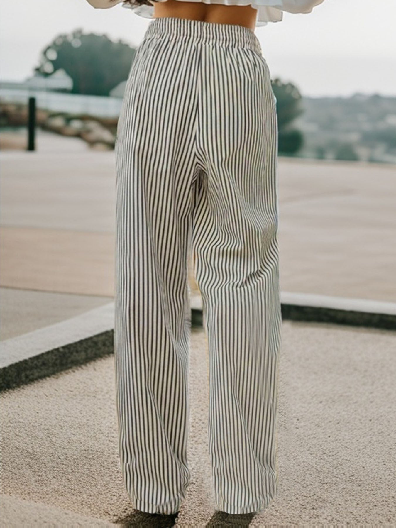 Pantalones con cordón a rayas y cintura elástica