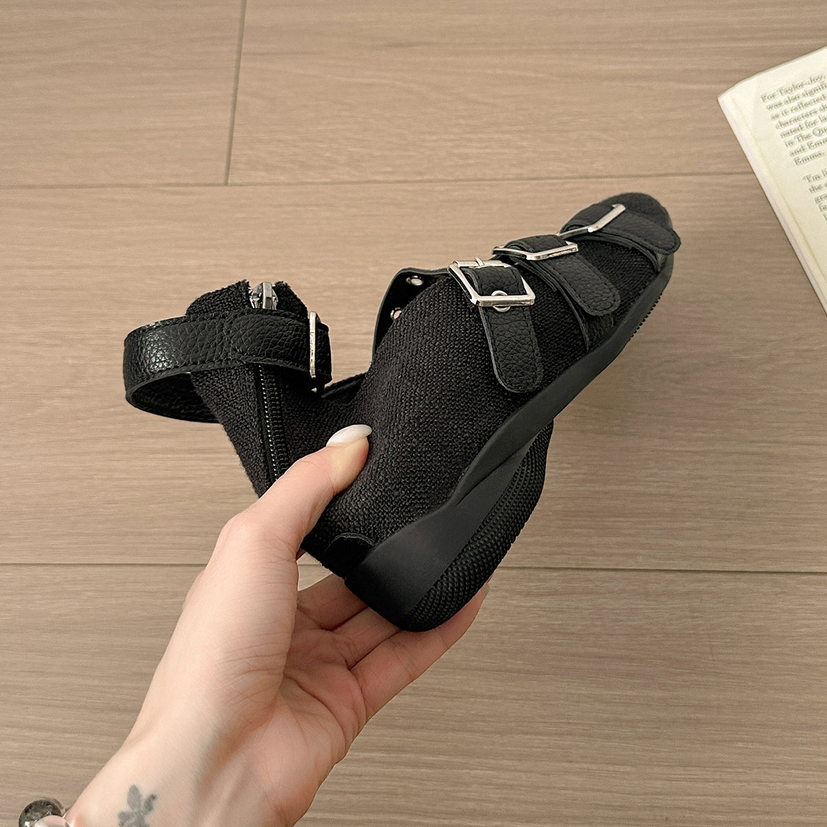 French Retro Silver Hidden Wedge Shallow-Cut Flats Women, 2026 Spring Summer New Arrival Square Toe Versatile Mary Jane Leather Dress Shoes