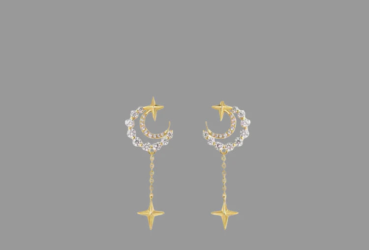 Pendientes de Estrella y Luna de Primavera para Mujer - Estilo a la Moda