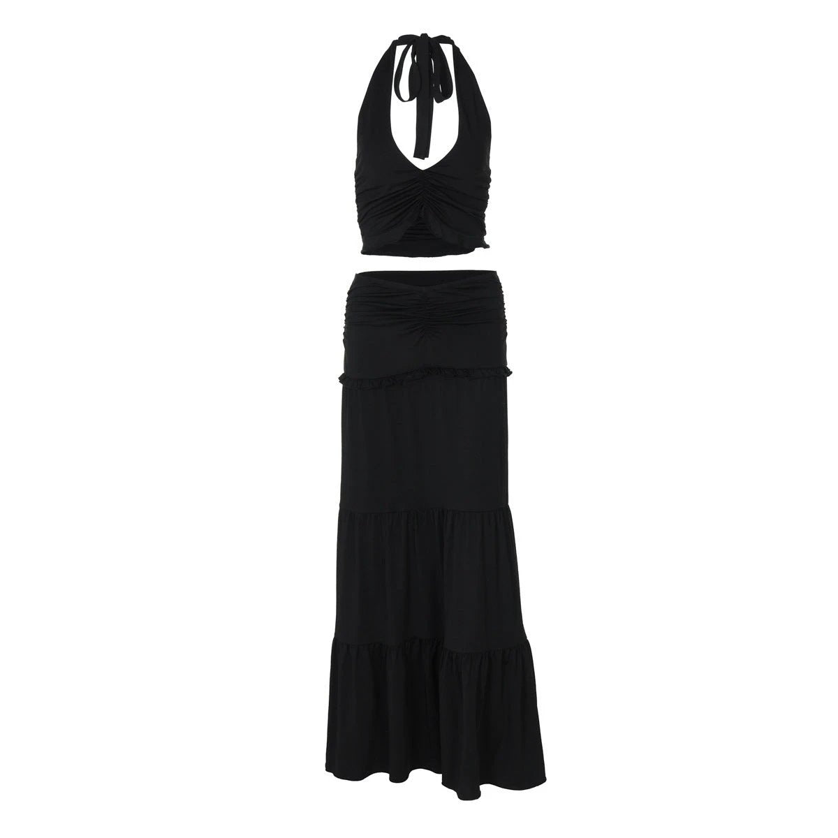 Summer Lace Halterneck Vest Pleated Skirt Suit