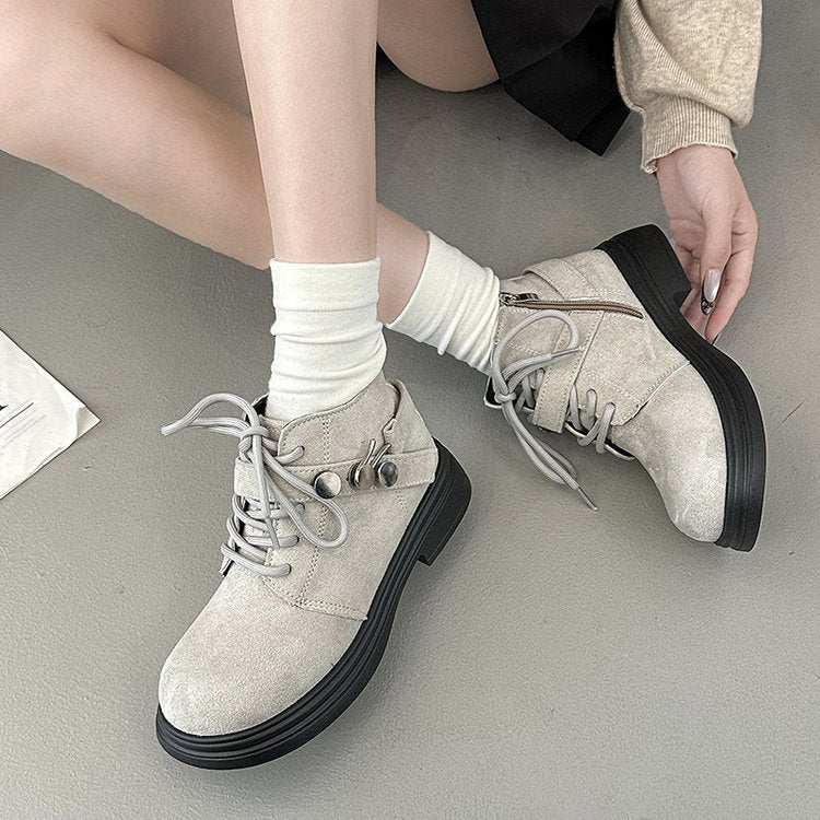 Suede Round Toe Mid-calf Martin Boots, New Arrival For Autumn And Winter, Versatile Fashion Platform Stylish Ankle Boots