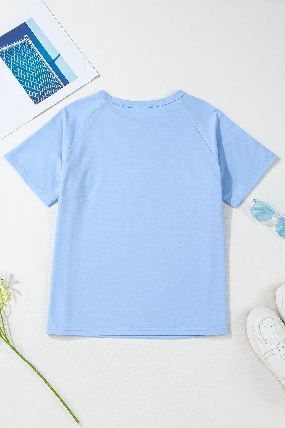 Women's Striped Top Women's Top - Striped Blue Patch Detail - Everyday Casual