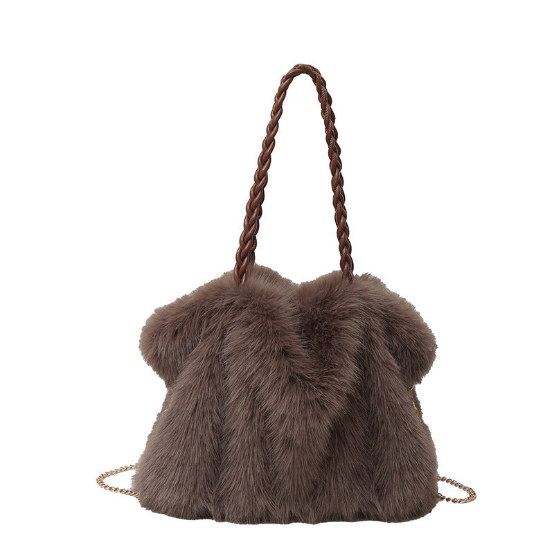 Pleated Faux Fox Fur Shoulder Bag