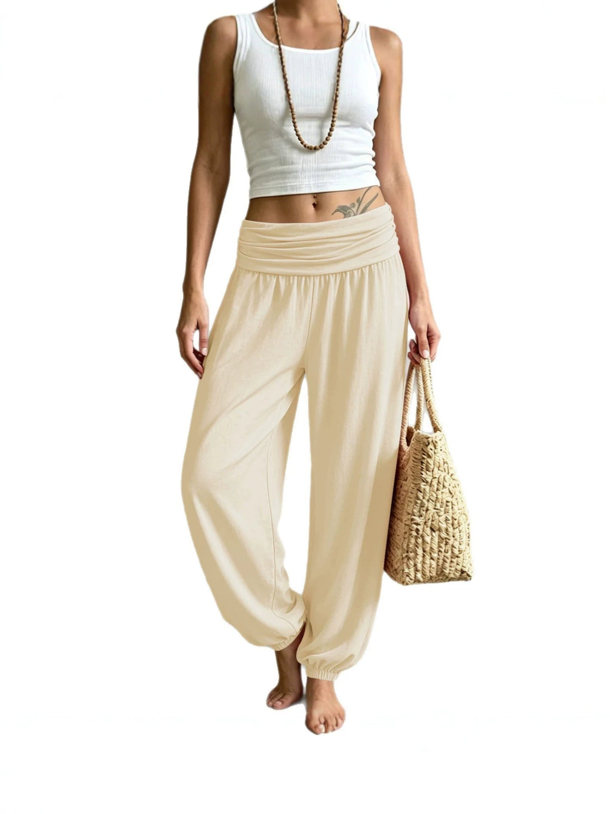 High-Waisted Cuffed Harem Joggers Soft Skin-Friendly Casual Yoga Balloon Pants