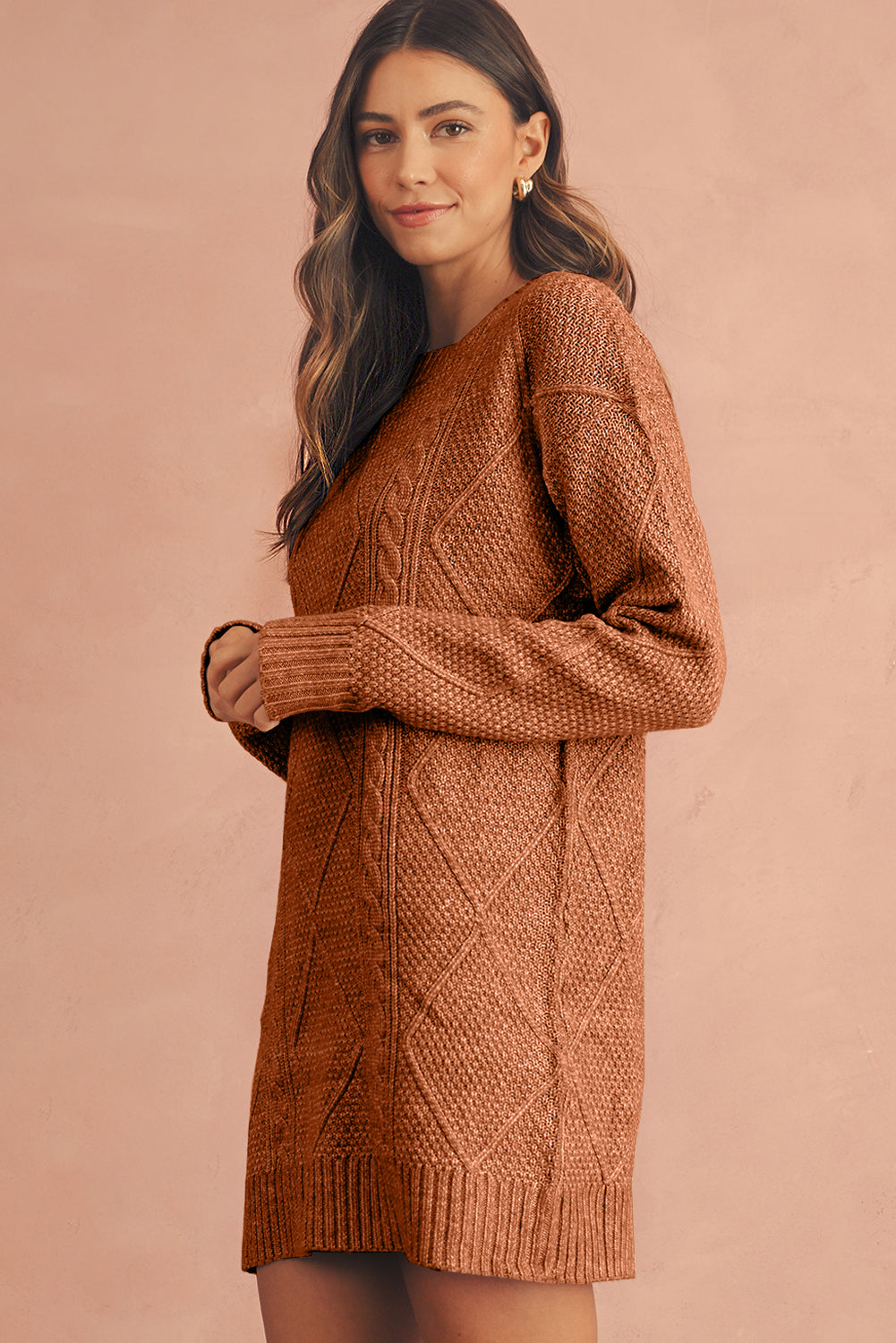 Vestido de punto de cable holgado con hombros caídos Parchment Twist