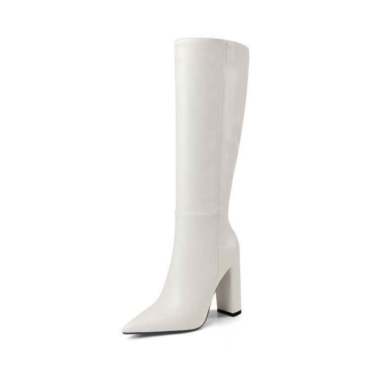 Women's Pointed-Toe Chunky High-Heel Knee-High Boots