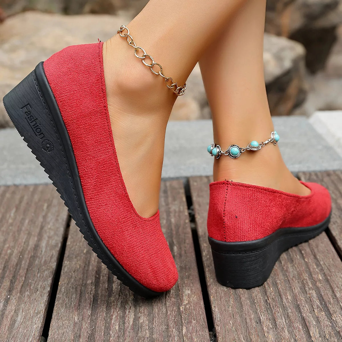 Mocasines sin cordones con tacón de cuña