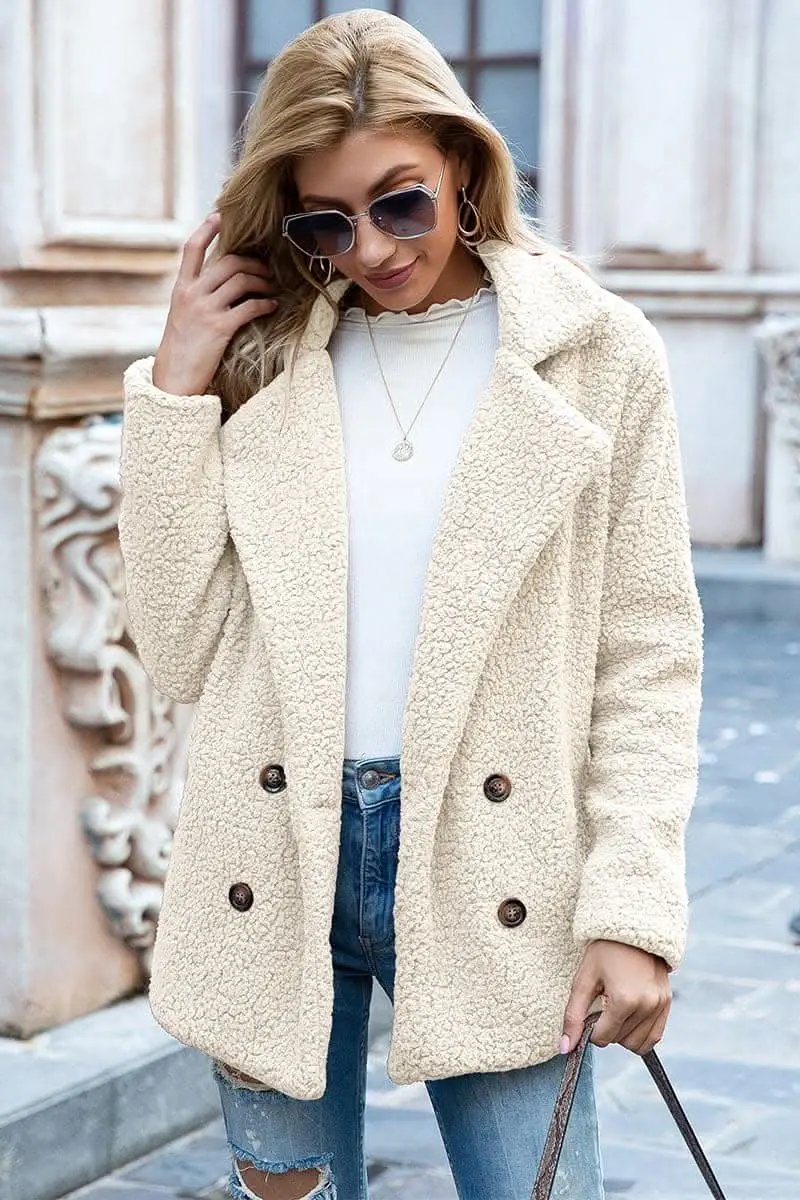 Love Salve Sherpa Coat with Faux Fur Lapel Collar