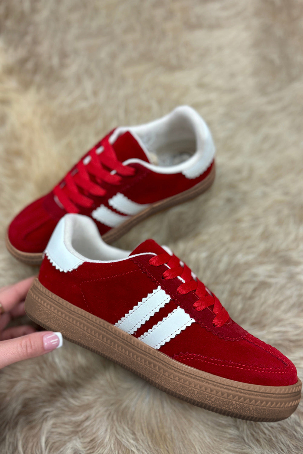 Zapatos planos con cordones de retazos a rayas vintage rojo fuego
