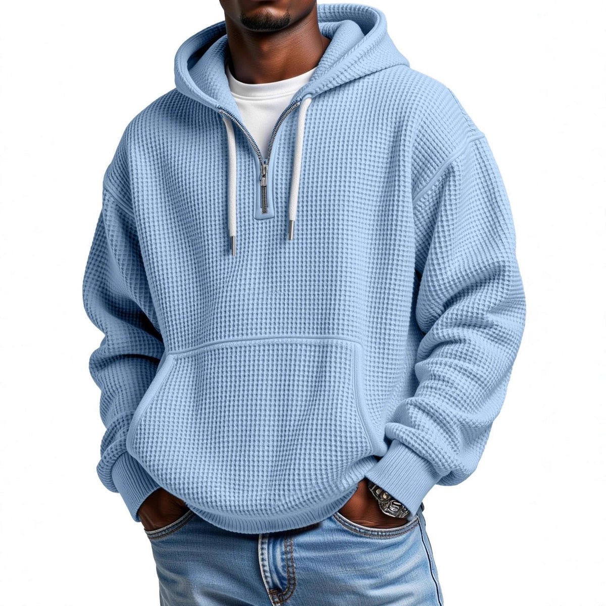 Autumn And Winter New Amazon Independent Station Fashion Sports Trendy Brand Men's Tops Waffle Hooded Sweatshirt