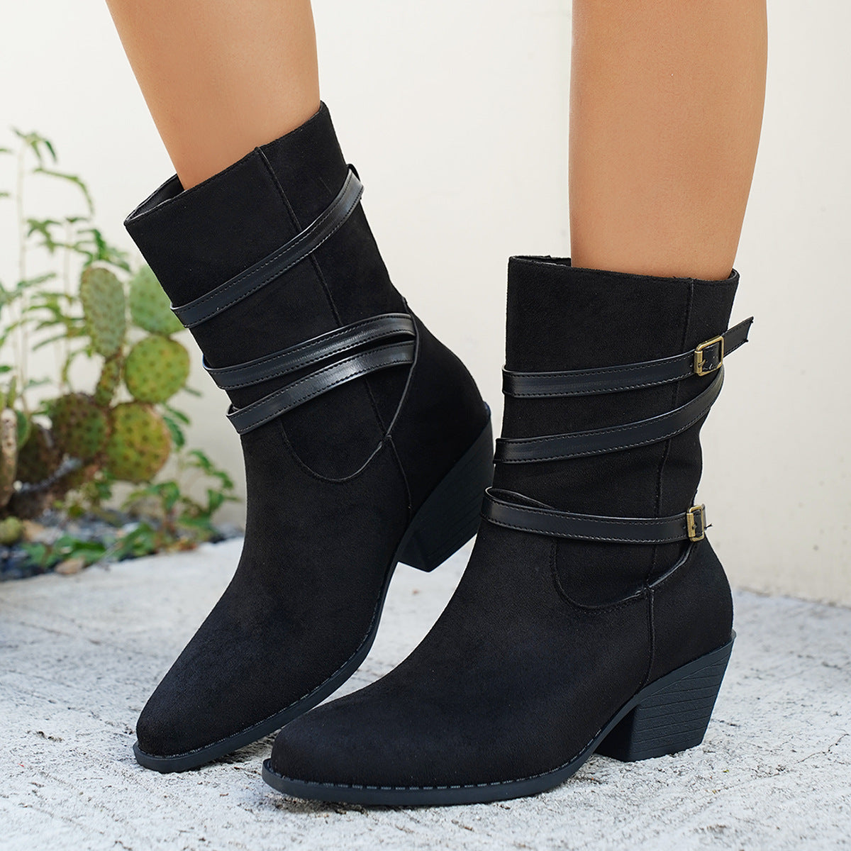 Botines de algodón vintage de corte bajo para mujer – Botines retro hasta el tobillo