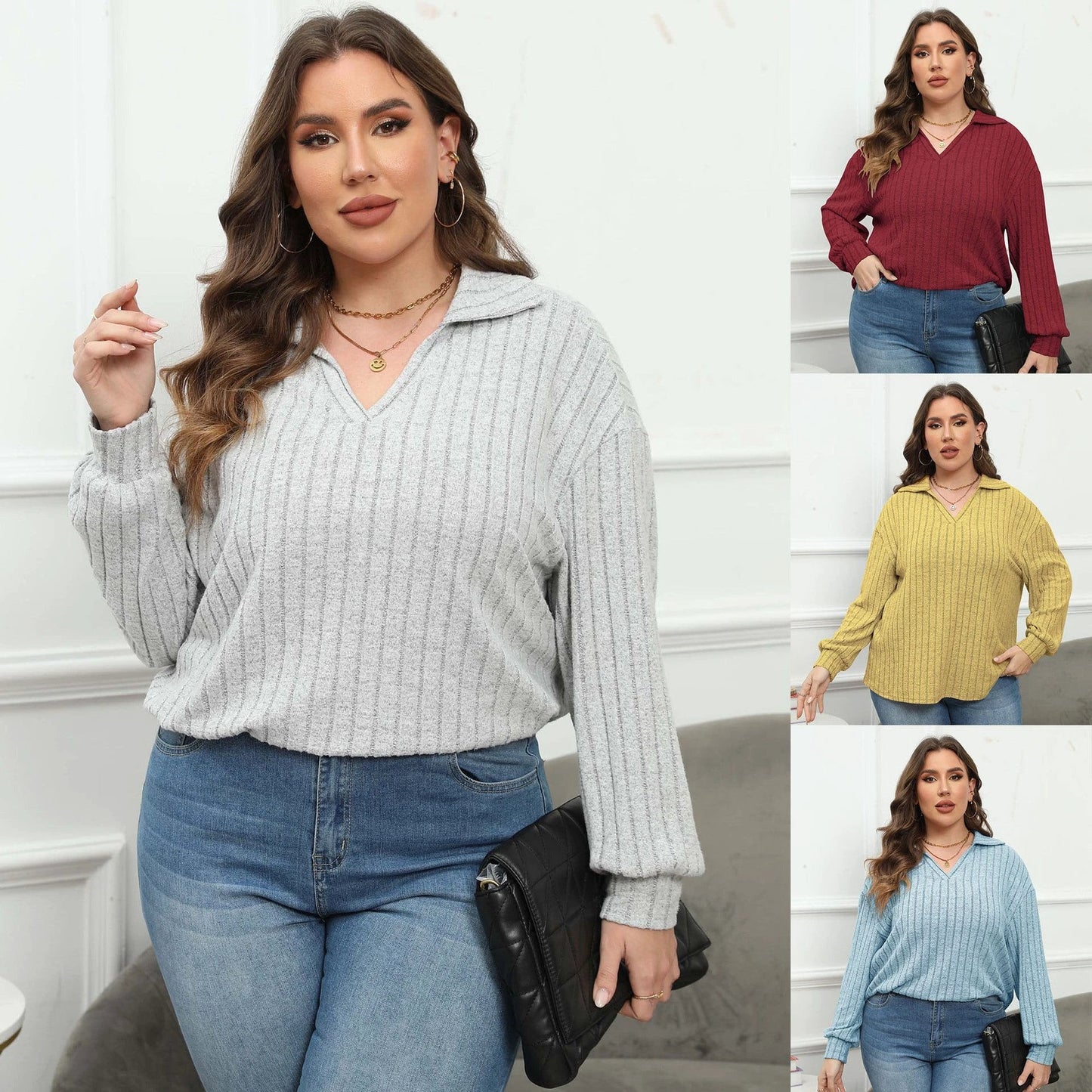 Women's Plus Size Polo Collar Bottoming Shirt