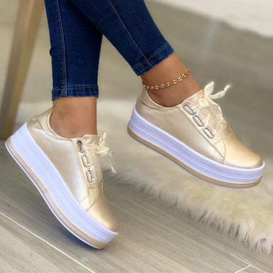 Zapatos de mujer con plataforma, cordones, punta redonda, estilo casual europeo y americano, talla grande. Ver tabla de tallas en "más detalles".